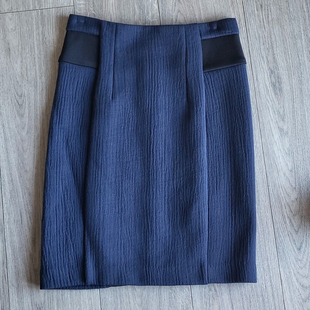 Rebecca Taylor Women's 4 Textured Stretch Pencil Skirt Color Block Blue Black